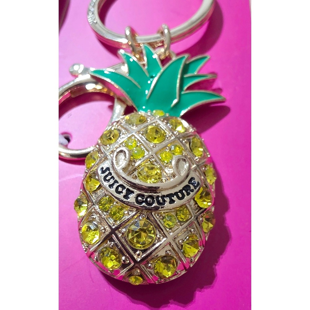 Juicy Couture Pineapple Keychain Women OS Yellow New Crystal Gold Bag Charm